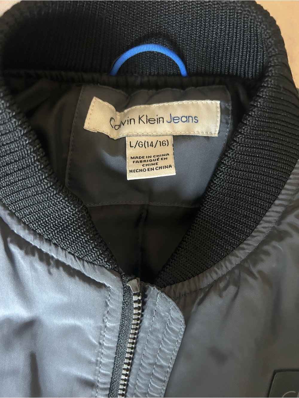 Calvin Klein Black Bomber Jacket with Ribbed Collar